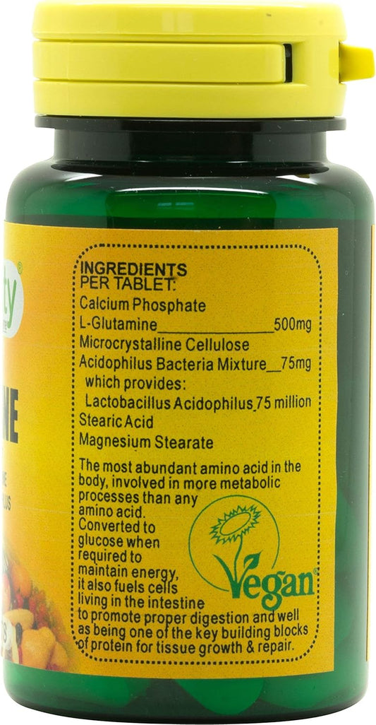 Veganicity L-Glutamine 500Mg : Digestive Health Amino Acid Supplement : 30 Tablets, In A Planet-Friendly 99% Recycled Pot