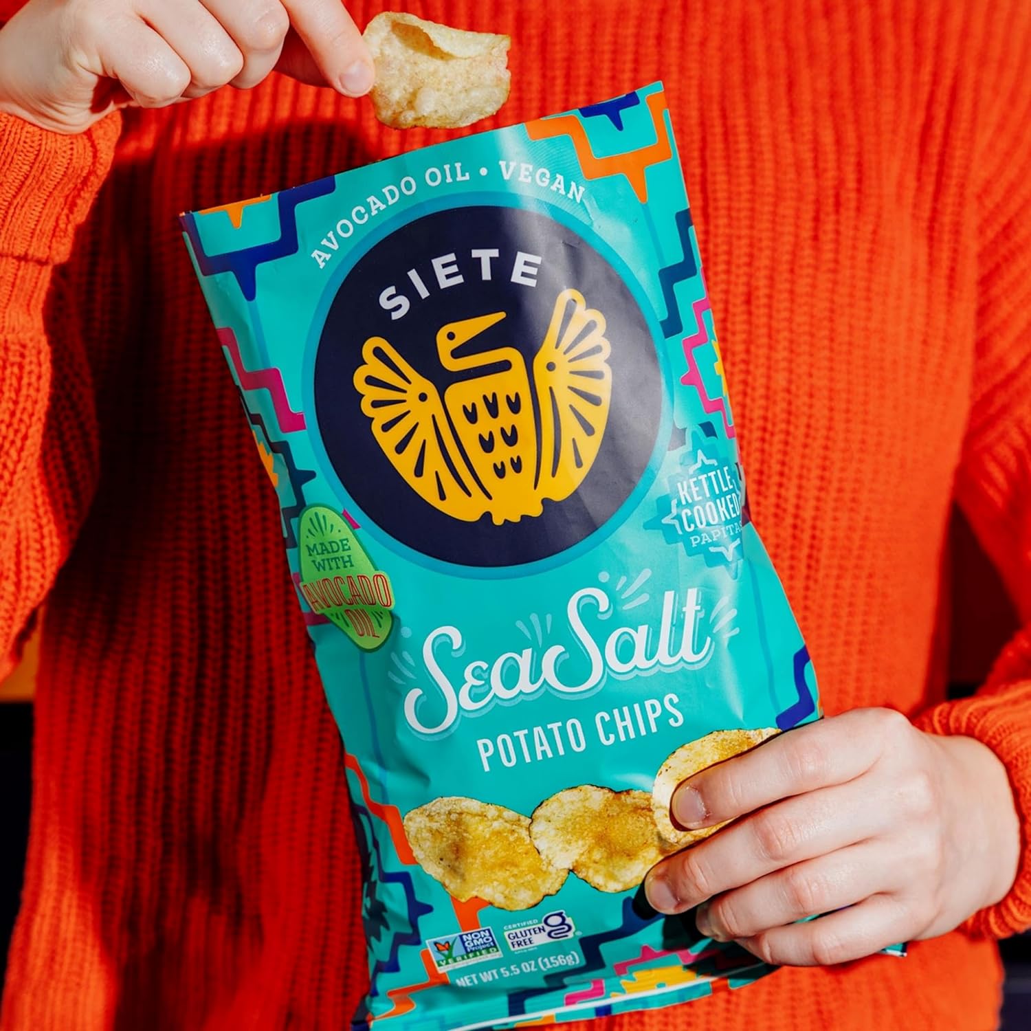 Siete Grain Free Potato Chips | Kettle Cooked | Gluten Free Chips | Vegan Snacks | Non Gmo | Sea Salt, (Pack Of 6)