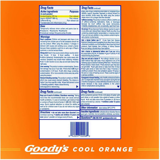 Goody's Extra Strength Headache Powder, Cool Orange Flavor Dissolve Packs, 24 Individual Packets (2 Pack)