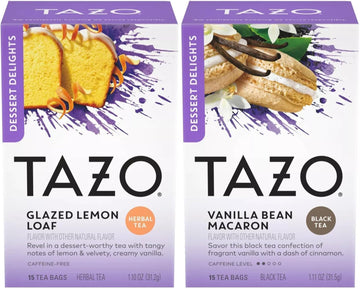 Tazo Dessert Inspired Flavored Tea 2 Flavor Variety Bundle, (1) Each: Glazed Lemon Loaf And Vanilla Bean Macaron (15 Count)