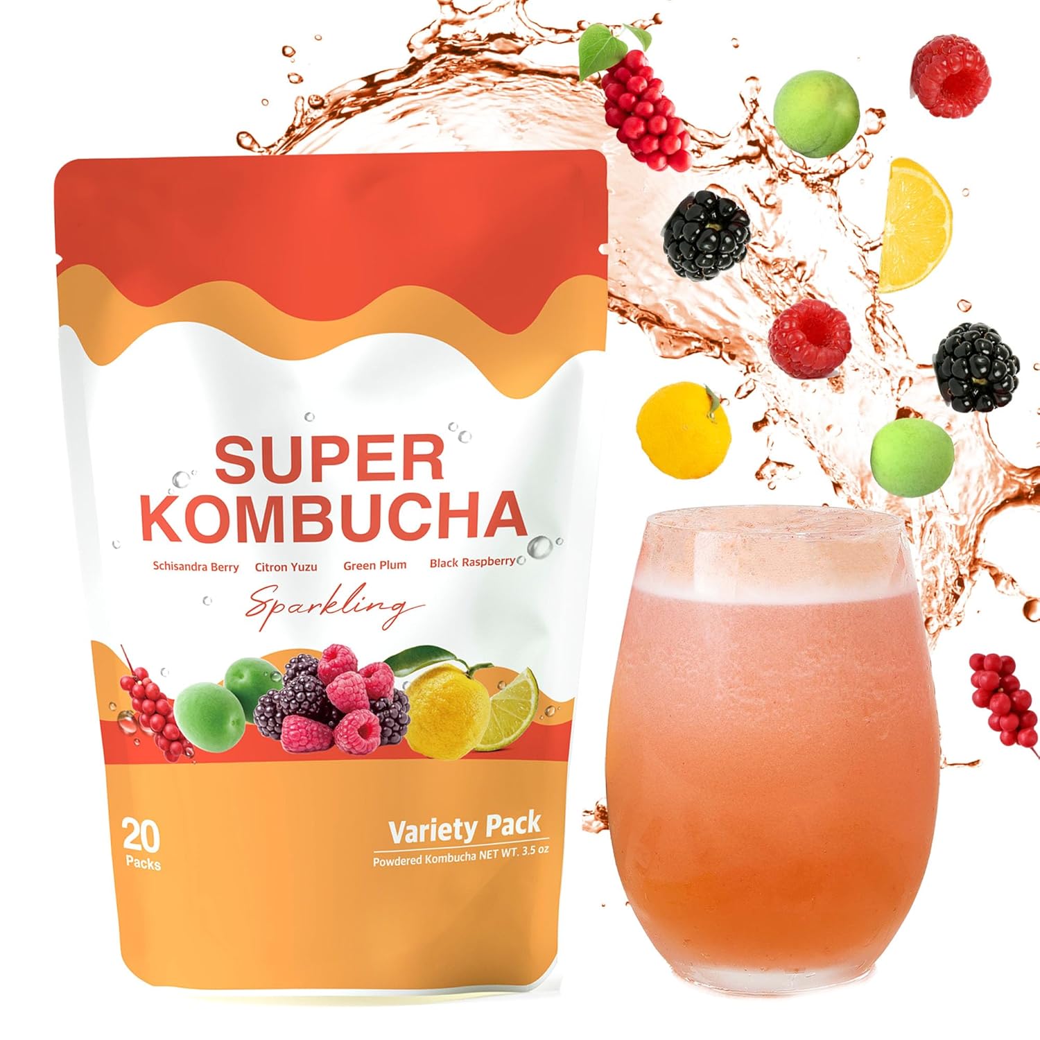 Dalamhari Kombucha Powder | Variety Pack 20T | Schisandra Berry Green Plum Black Raspberry Citron Yuzu | Kombucha Drink Probiotic Soda Urban Remedy Kombucha Synergy Scoby Kombucha Starter Kit Adaptogen Drink Health Ade Kombucha Tea Bubbly