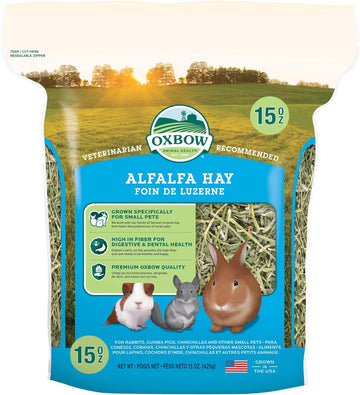 Oxbow Animal Health Alfalfa Hay, For Rabbits, Guinea Pigs, And Small Pets, Grown In The Usa, Hand-Selected And Hand-Sorted, 15 Ounce