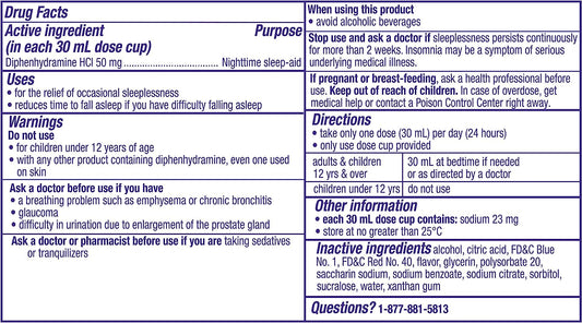 ZzzQuil, Sleep Aid, Nighttime Sleep Aid Liquid, 50 mg Diphenhydramine HCl, Fall Asleep Fast, Non-Habit Forming, Warming Berry Flavor, 12 FL OZ