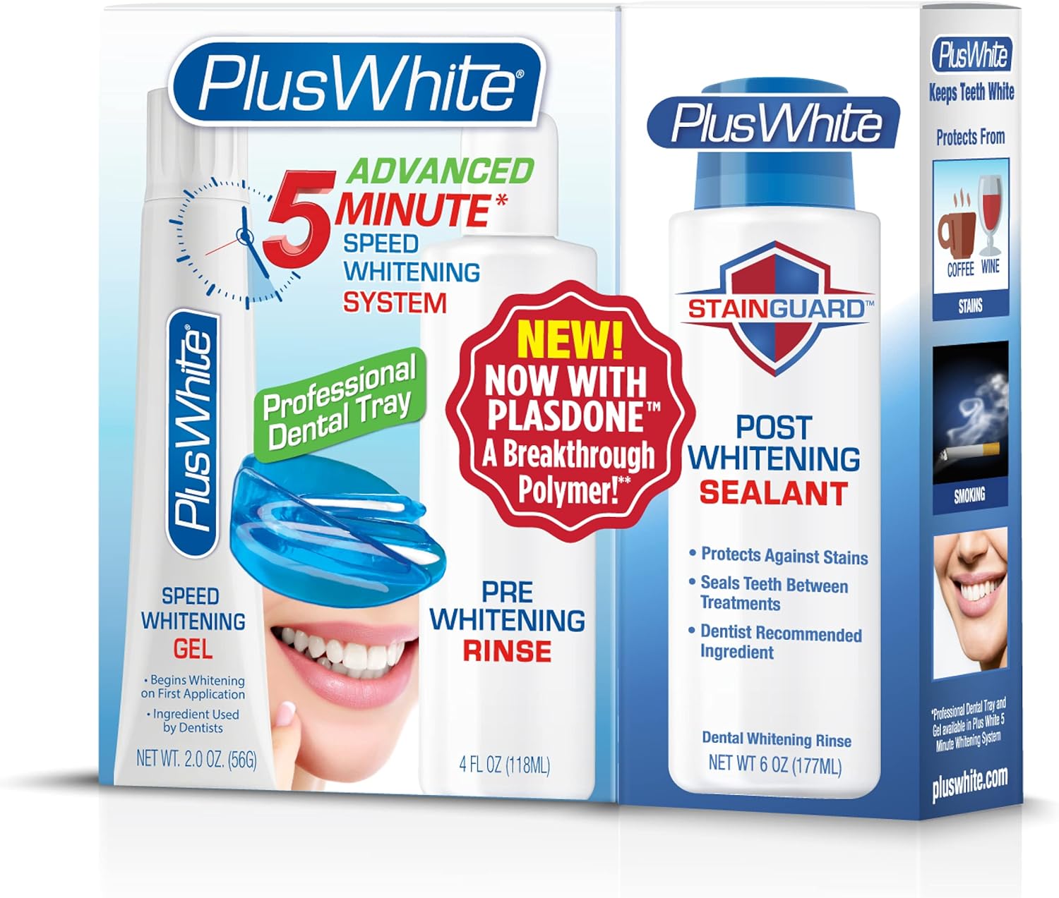 Plus White Advanced 5 Minute Speed Whitening System - Pre & Post Whitening Rinse - Brighten Teeth & Prevent Stains - Professional At-Home Teeth Whitening System - Dentist Approved Ingredients