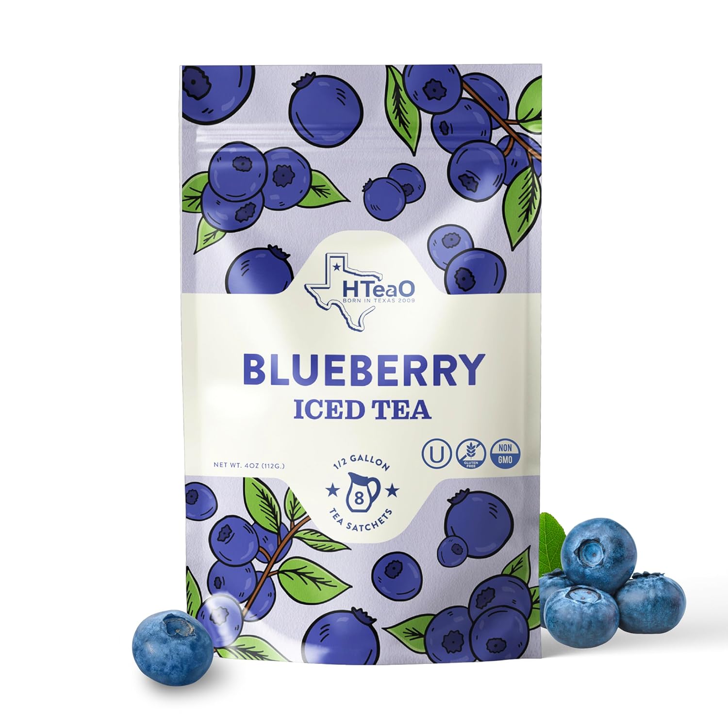 Hteao Blueberry Green Tea Sachets - 4 Gallons Per Package - Real Texas-Style Flavored Iced Tea In 5 Minutes (Pack Of 8 Sachet Bags)