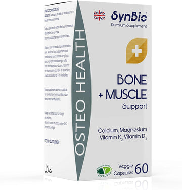 Synbio Premium+ Osteo Health | Advanced Bone & Muscle Support | 60 Vegetarian Capsules | High Strength Calcium, Magnesium, Vitamin D3 & K2 Supplement | Uk