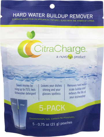Nuvoh2O Citracharge - New Packaging! Hard-Water Buildup Remover, Dishwasher Booster And Cleaner, Multipurpose Cleaning Agent For Sink Fixtures, Toilets, Glass, Washing Machines, And More