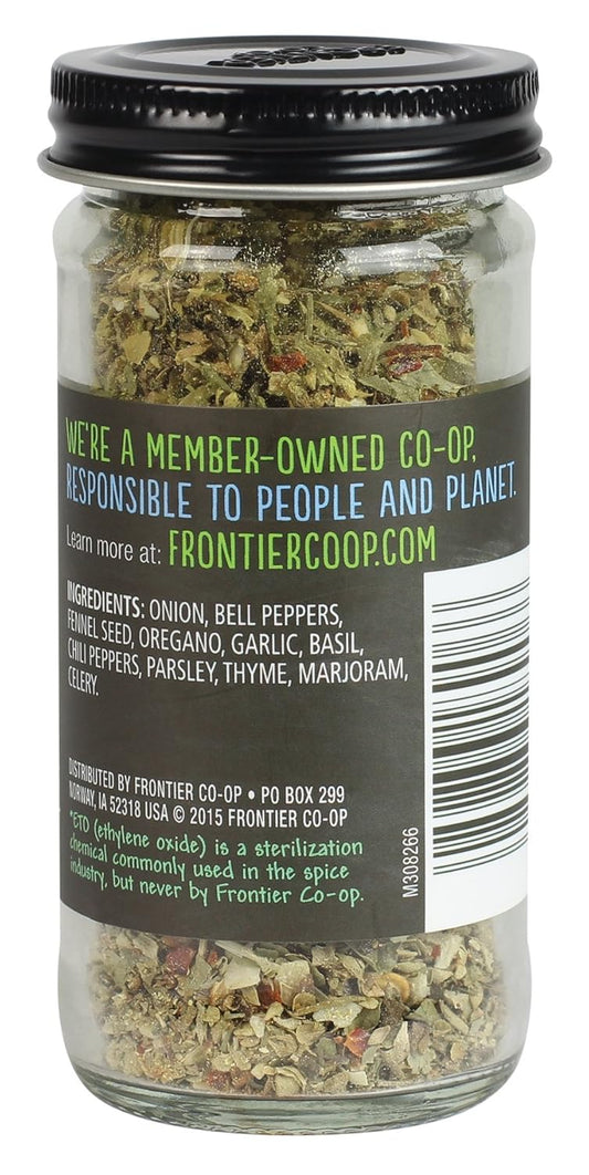 Frontier Co-Op Pizza Seasoning, 1.04-Ounce Jar, Featuring Bell Pepper, Fennel Seed & Oregano, Great On Pasta And Salads