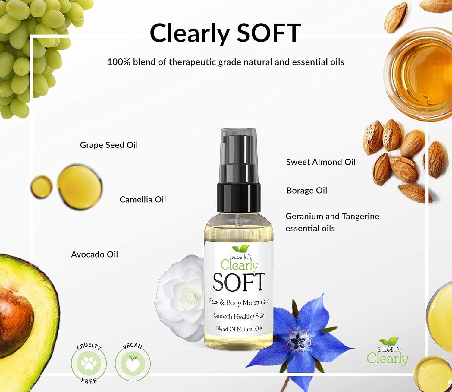 Clearly Soft Gentle Face And Body Oil For Sensitive Skin | Hydrate, Moisturize, Soothe Dry Skin | Natural And Organic Ingredients For Smooth Soft Skin | Made In Usa (2 Oz) : Beauty & Personal Care