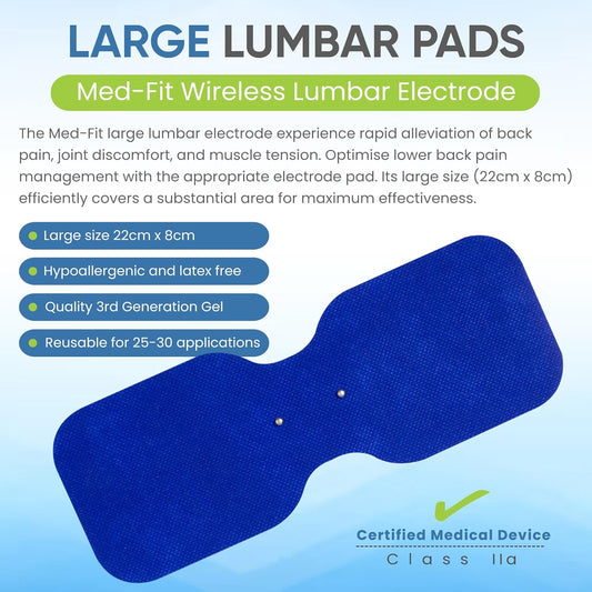 Med-Fit Large Lumbar Wireless Tens Self-Adhesive Electrode – Versatile, Durable, And Hassle-Free Pain Relief Ideal For The Lower Back (Blue, Large Lumbar 5 Pack)
