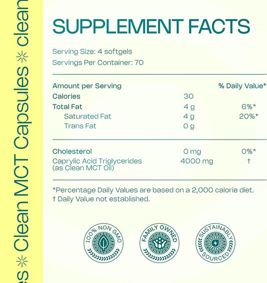 Levelup Clean Mct Oil Capsules - 100% Caprylic C8 For Energy, Focus, Weight Management, Gut Health, Brain Superfuel - Keto Supplement For Ketogenic Diet And Ketones - Non-Gmo (280 Count)