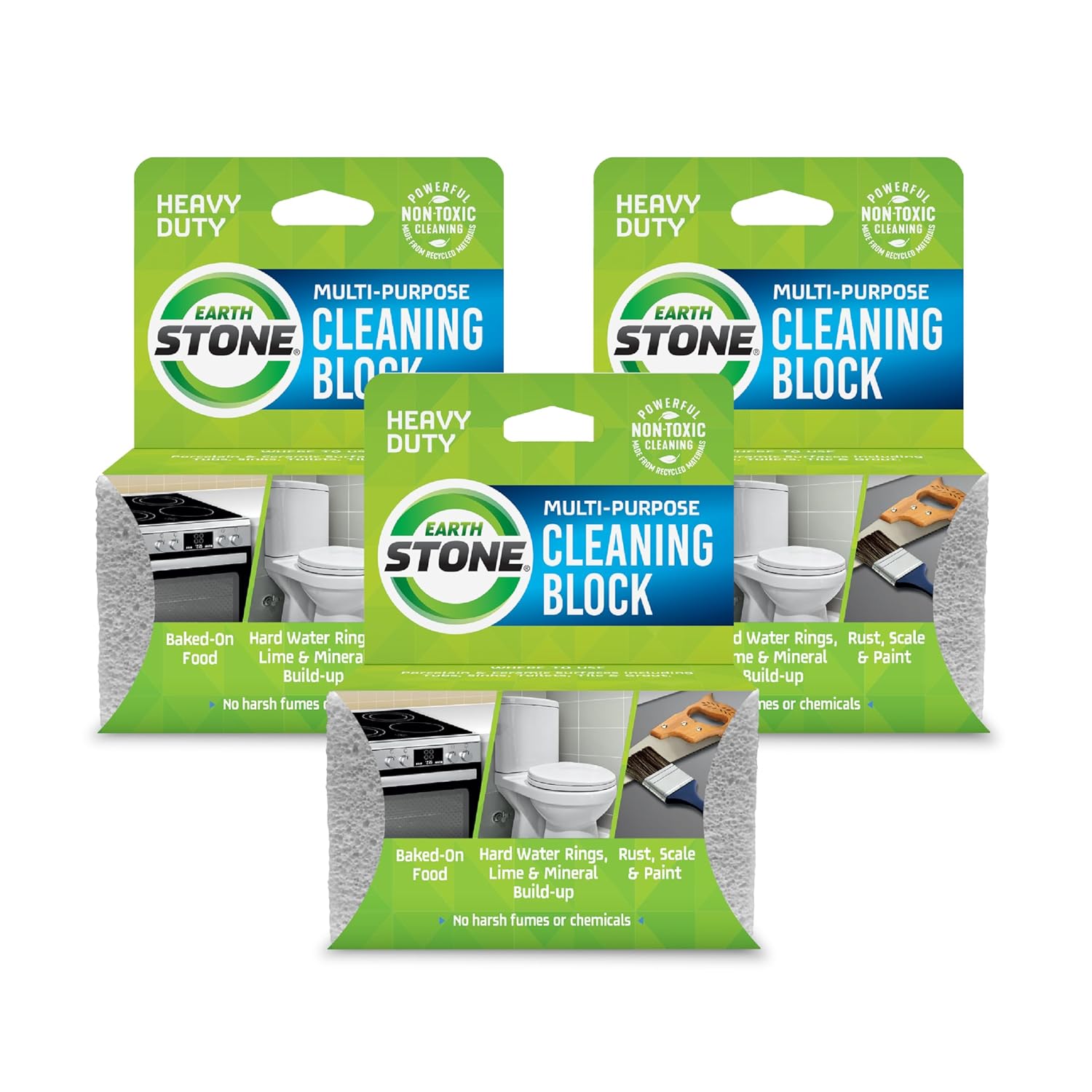 Earthstone Multi-Purpose Cleaning Block, For Kitchens, Bathrooms, Tools, And More, 3-Pack