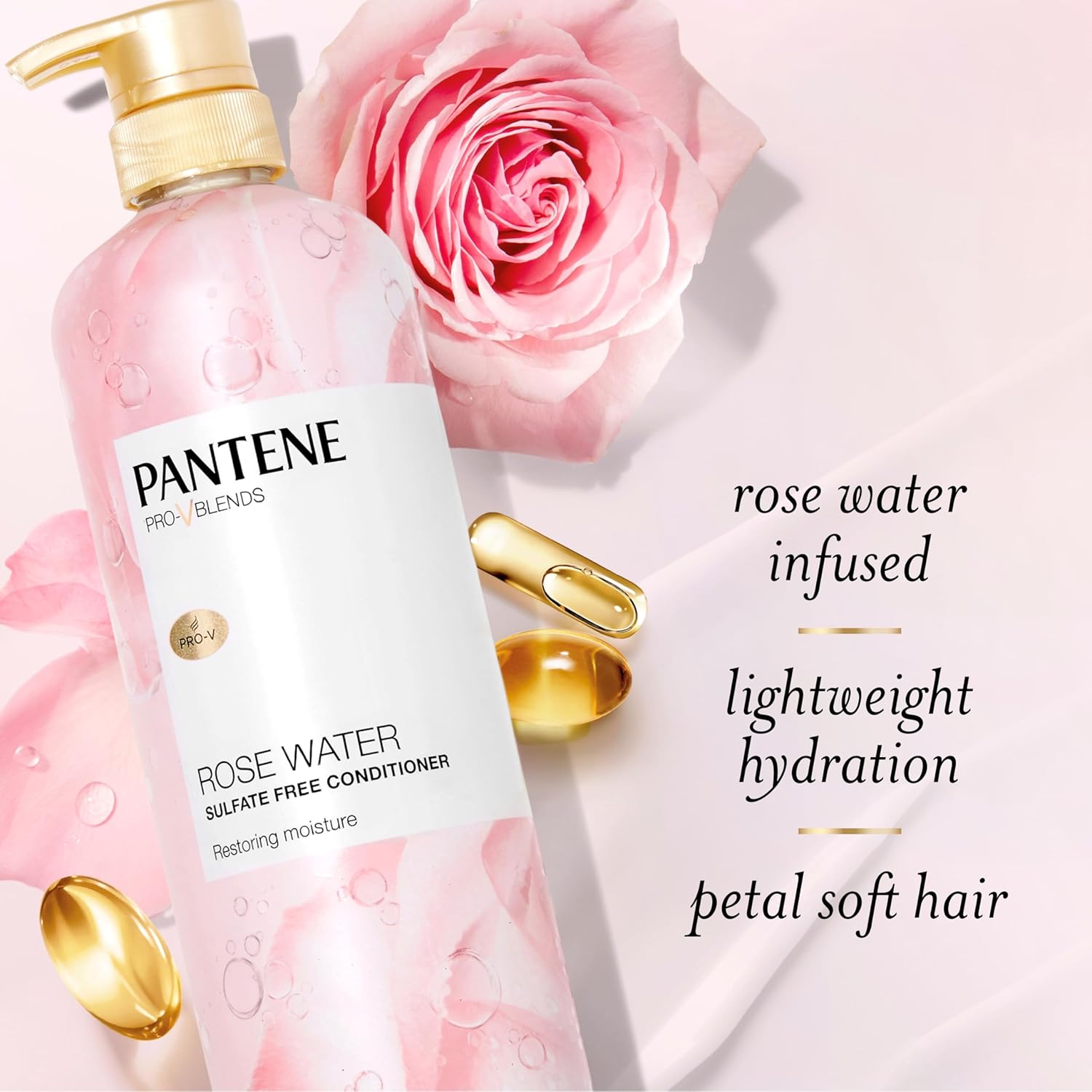 Pantene Rose Water Conditioner, Soothes, Replenishes Hydration, Safe for Color Treated Hair, Nutrient Infused with Vitamin B5 and Antioxidants, Pro-V Blends, 30.0 oz : Beauty & Personal Care