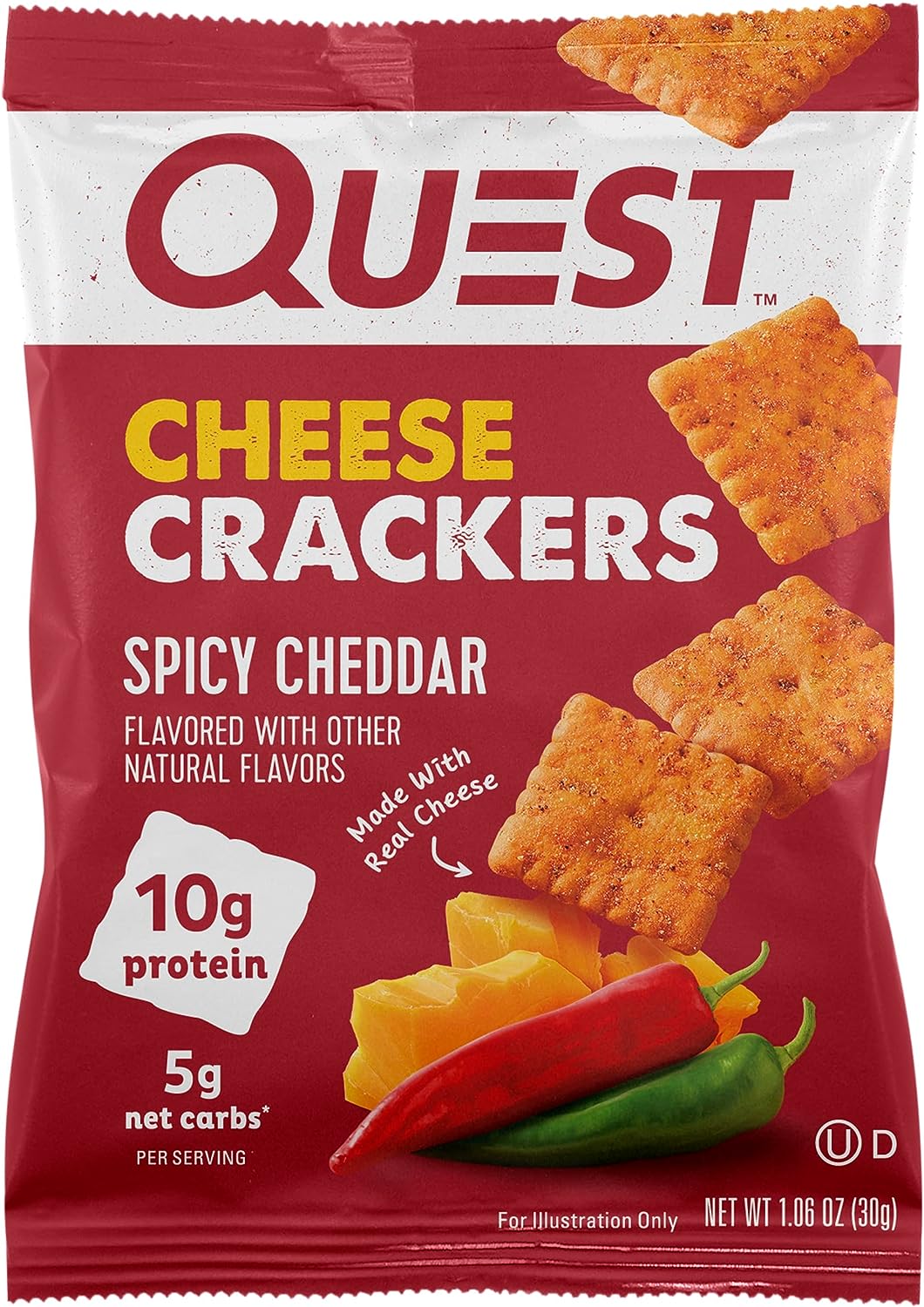 Quest Nutrition Cheese Crackers, Spicy Cheddar Blast, 10g of Protein, Low Carb, Made with Real Cheese, 12 Count (1.06 oz bags)