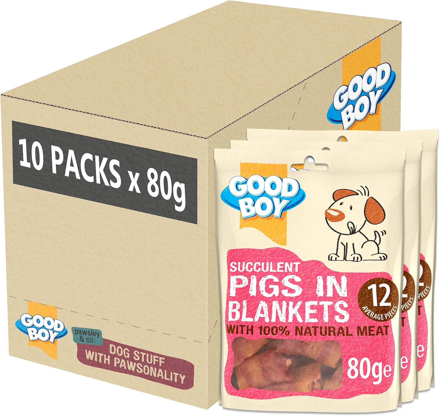 Good Boy - Succulent Pigs In Blankets - Dog Treats - Made With 100% Natural Meat - 80 Grams - Loved By Dogs All Year Round - Case Of 10