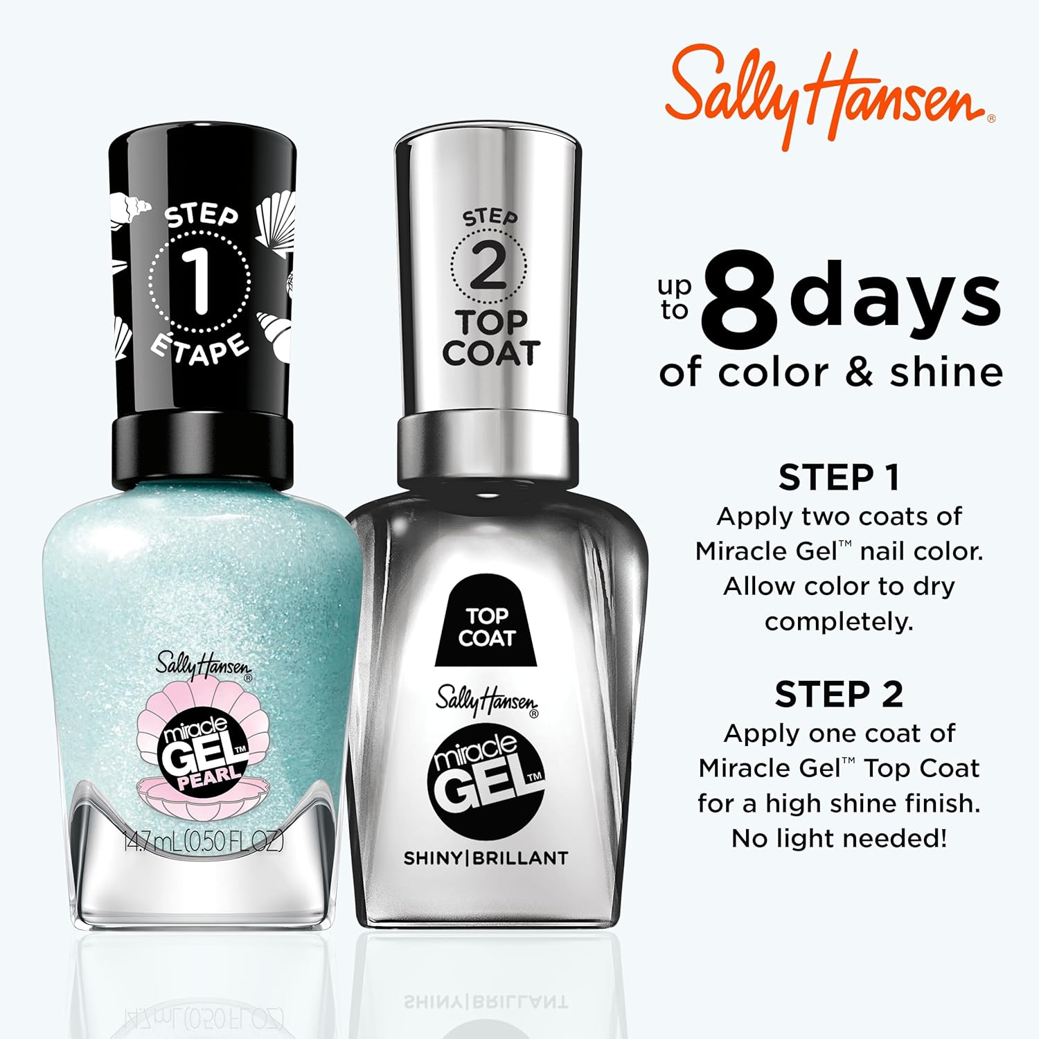 Sally Hansen Miracle Gel™, Pearls Seas the Day, Long Lasting, Gel-Like Formula, No UV Lamp Needed, Blue Nail Polish : Beauty & Personal Care