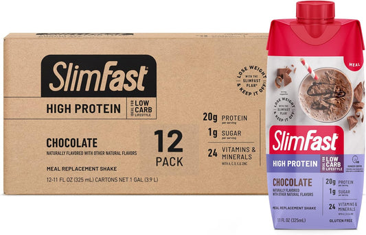Slimfast High Protein Chocolate Bundle- 12 Count Of Chocolate High Protein Meal Replacement Shakes (20G Protein) With 26 Servings Of Chocolate High Protein Powder Mix (20G Protein)