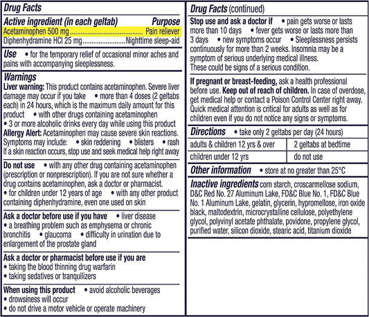 ZzzQuil Night Pain GelTabs, Nighttime Pain Relief, Sleep Aid Tablets, Diphenhydramine HCl and Acetaminophen, No.1 Sleep Aid Brand, Max Strength Pain Reliever, 60 GelTabs