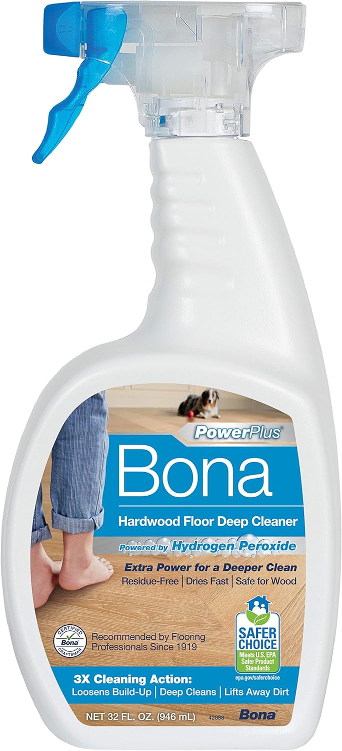 Bona PowerPlus Hardwood Floor Deep Cleaner Spray - 32 fl oz - Refillable - Oxygenated Formula and Residue-Free Floor Cleaning Solution - for Wood Floors