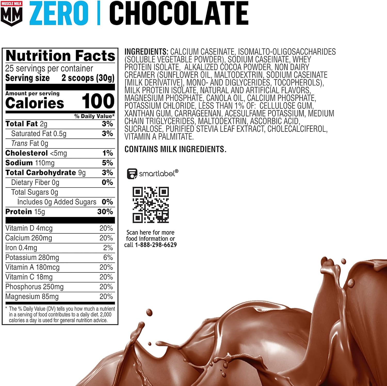 Muscle Milk ZERO, 100 Calorie Protein Powder, Chocolate, 15g Protein, 1.65 Pound, 25 Servings : Health & Household