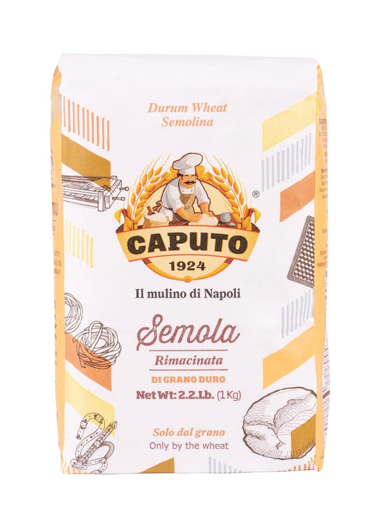 Antimo Caputo Semola Di Grano Duro Rimacinata Semolina Flour 2.2Lb (1Kg), Bag - All Natural Dough For Fresh Pasta (10 Bags Of 2.2 Pound Each)