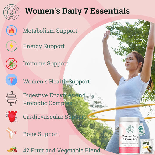 Daily 7 Essentials Women'S Vitamin Pack -7 Pack Complete Women'S Multivitamin Packet With Energy, Metabolism, Immune System, Women'S Health Support With Probiotics, More
