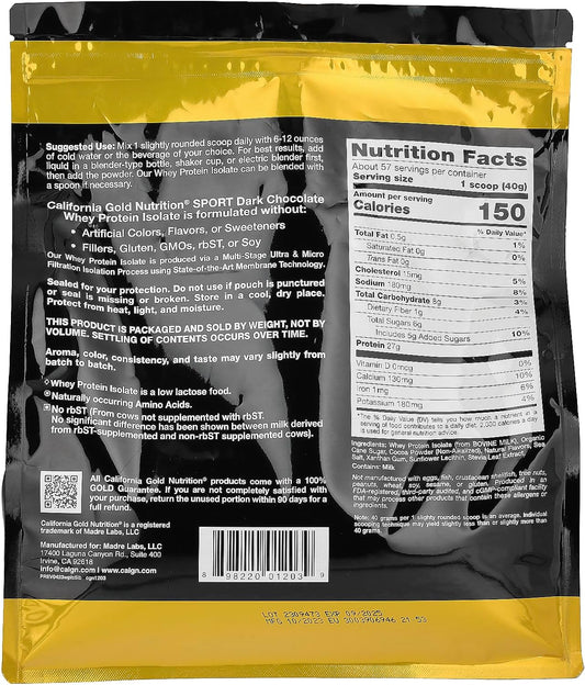 California Gold Nutrition Sport - Dark Chocolate Whey Protein Isolate,
