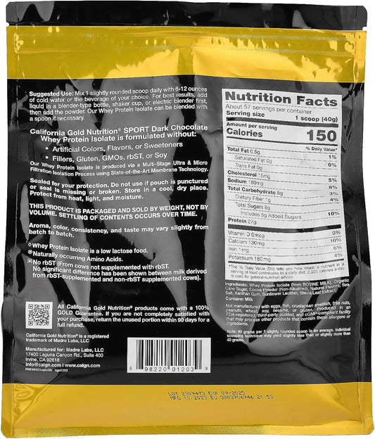 California Gold Nutrition Sport, Dark Chocolate Whey Protein Isolate, 5 Lb (2.27 Kg)