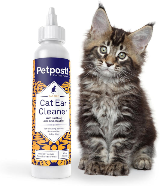 Petpost | Cat Ear Cleaner - Best Ear Remedy for Cats - Natural Coconut Oil Treatment Drops - Alcohol & Medicine Free - 8 oz