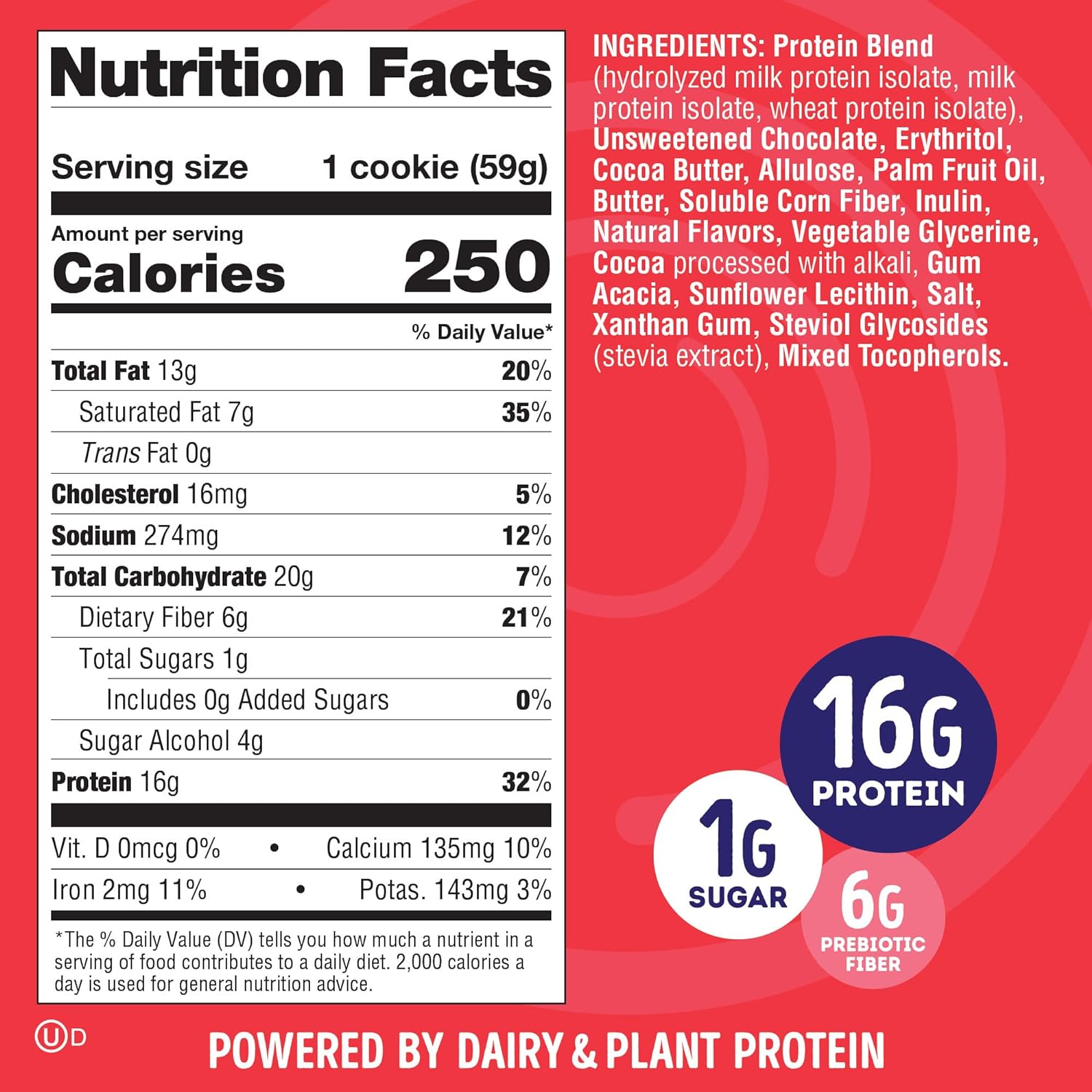 Lenny & Larry's The BOSS Cookie, Triple Chocolate Chip, 2 oz, 16g Dairy & Plant Protein, 1g Sugar, 6g Fiber, 1g Net Carbs - 12 Count : Everything Else