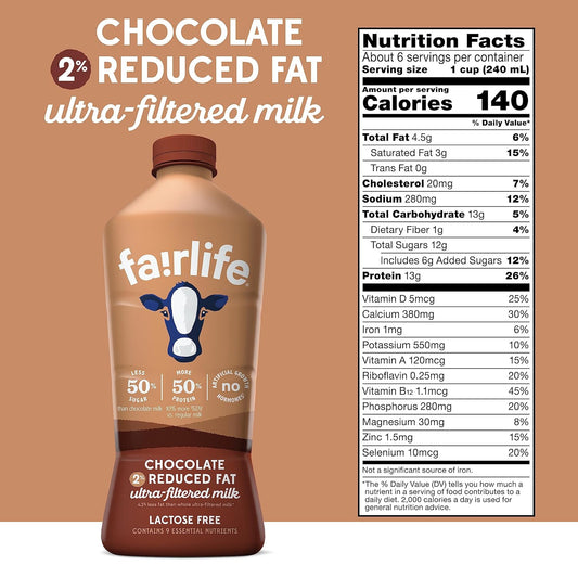 Fairlife 2% Reduced Fat Ultra Filtered Milk, Lactose Free, Chocolate, 52 Fl Oz