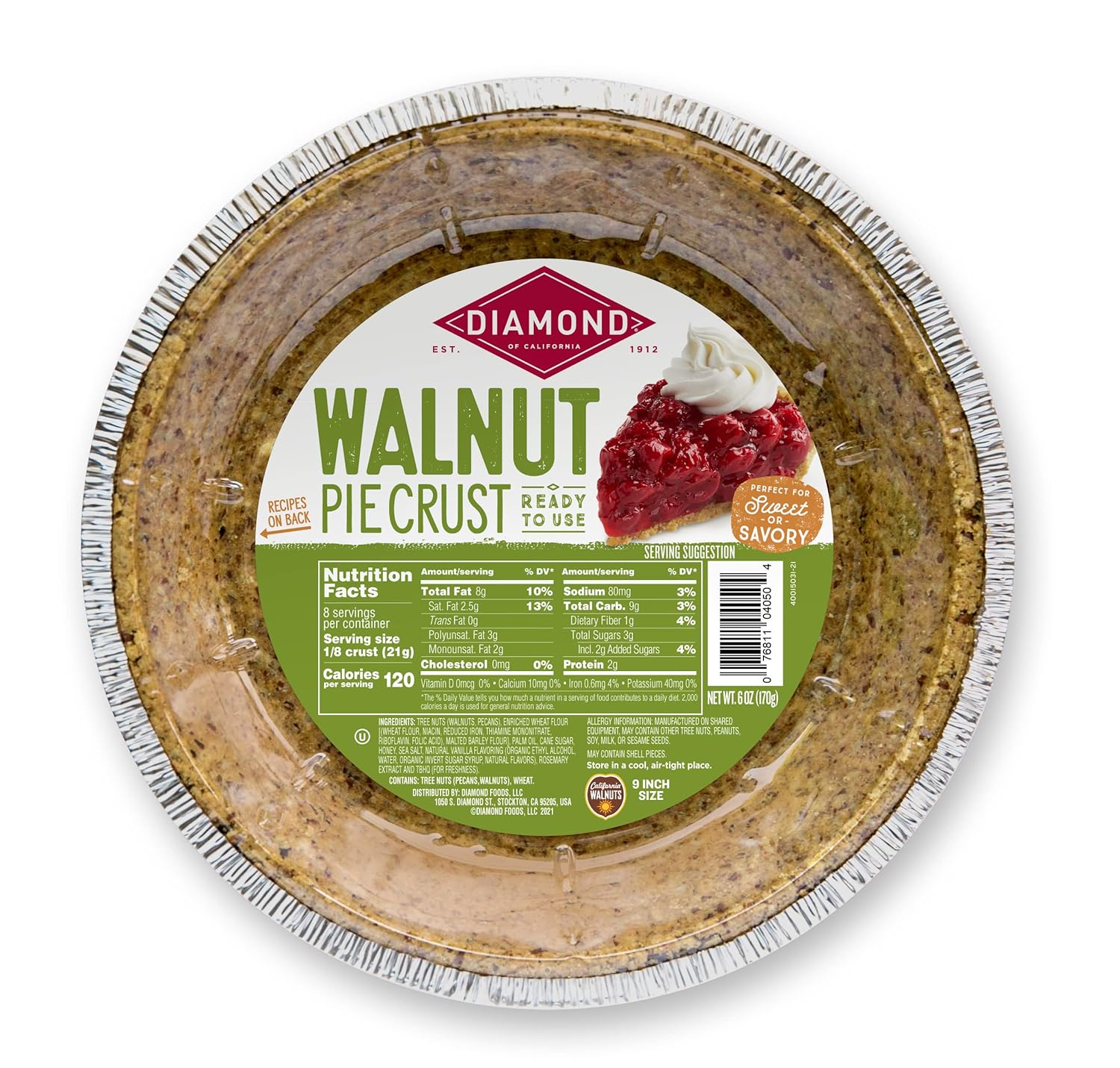 Diamond Of California Walnut Pie Crust, 6 Oz 1 Unit