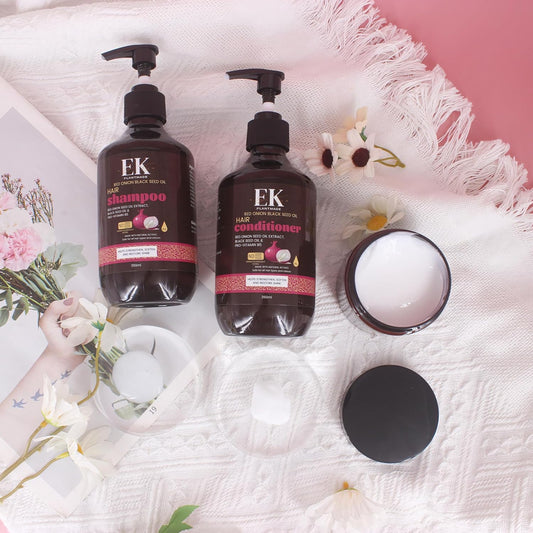 Ek Plantmade Red Onion And Black Seed Oil Shampoo 3 Piece Set - Shampoo (350Ml), Conditioner (350Ml) And Hair Mask (250Ml). Paraben And Sulphate Free. For Dry, Thin And Dandruff Prone Hair