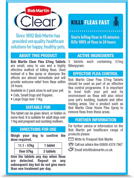 Bob Martin Clear Flea Treatment for Large Dogs (3 Tablets) - Kills 100 Percent of Fleas within 24 Hours (over 11kg)?K0291