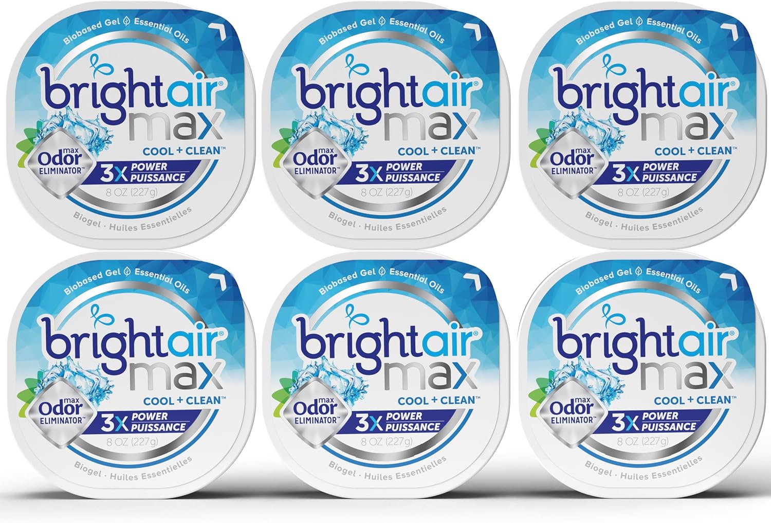 Bright Air Max Odor Eliminator Gel, Biobased Air Freshener, Cruelty Free, Cool and Clean Scent, 8 Oz Each, 6 Pack