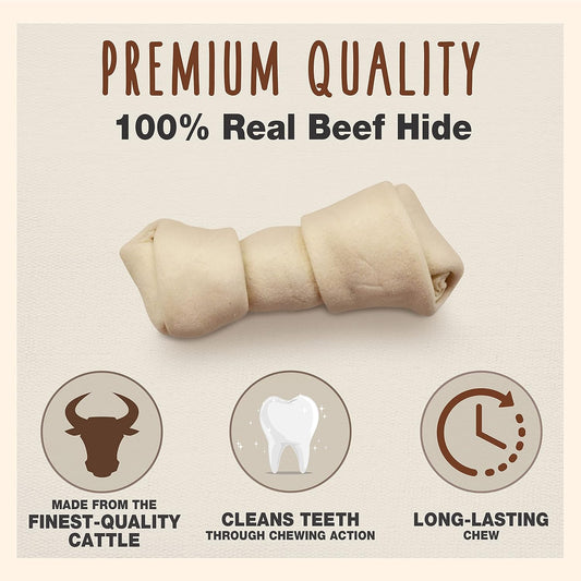 Cadet Premium Grade Beef Hide For Dogs, Long Lasting Rawhide Knotted Bones Single Ingredient Dog Chews, 4"-5" Dog Bones, 2 Pounds