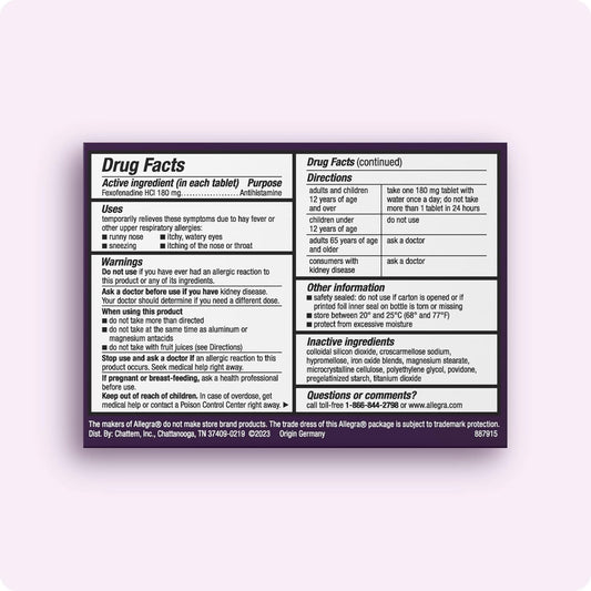 Allegra Adult 24-Hour Allergy Relief Tablets, Non-Drowsy Indoor And Outdoor Allergy Medicine, 180 Mg Fexofenadine Hci Antihistamine Pill, 100-Count