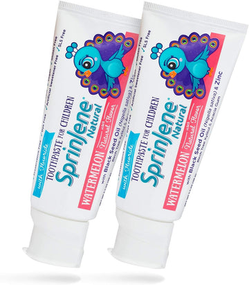 Sprinjene Watermelon Kids Toothpaste with Fluoride for Cavity Protection & Fresh Breath - Natural SLS Free Toddler Patented Toothpaste for Childrens 2 Years & Up/Preservative & Toxic Free (2 Pack)