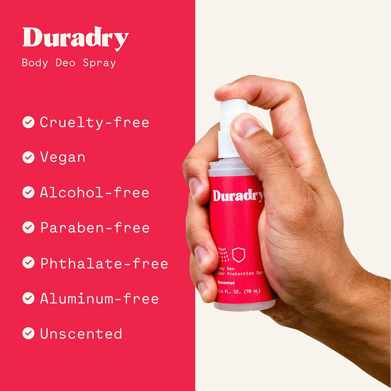 Duradry Body Deodorant Spray - Aluminum Free Deodorant, Prevent and Eliminate Any Body Odor Naturally - Unscented, 2.4 Fl Oz (Pack of 3) : Beauty & Personal Care