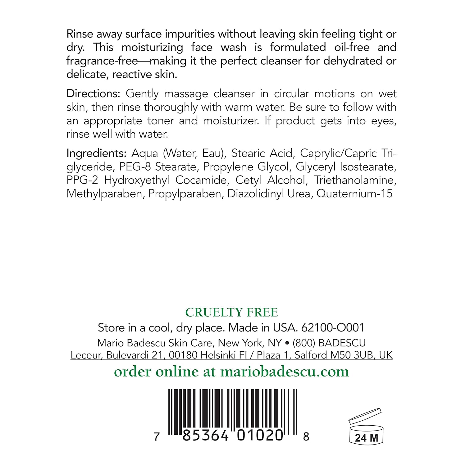 Mario Badescu Cream Soap - Oil-Free And Fragrance-Free Gentle Facial Cleanser For Women And Men - Conditions And Cleanses For Soft And Nourished Skin - Cream Cleanser Face Wash, 16 Fl Oz : Beauty & Personal Care