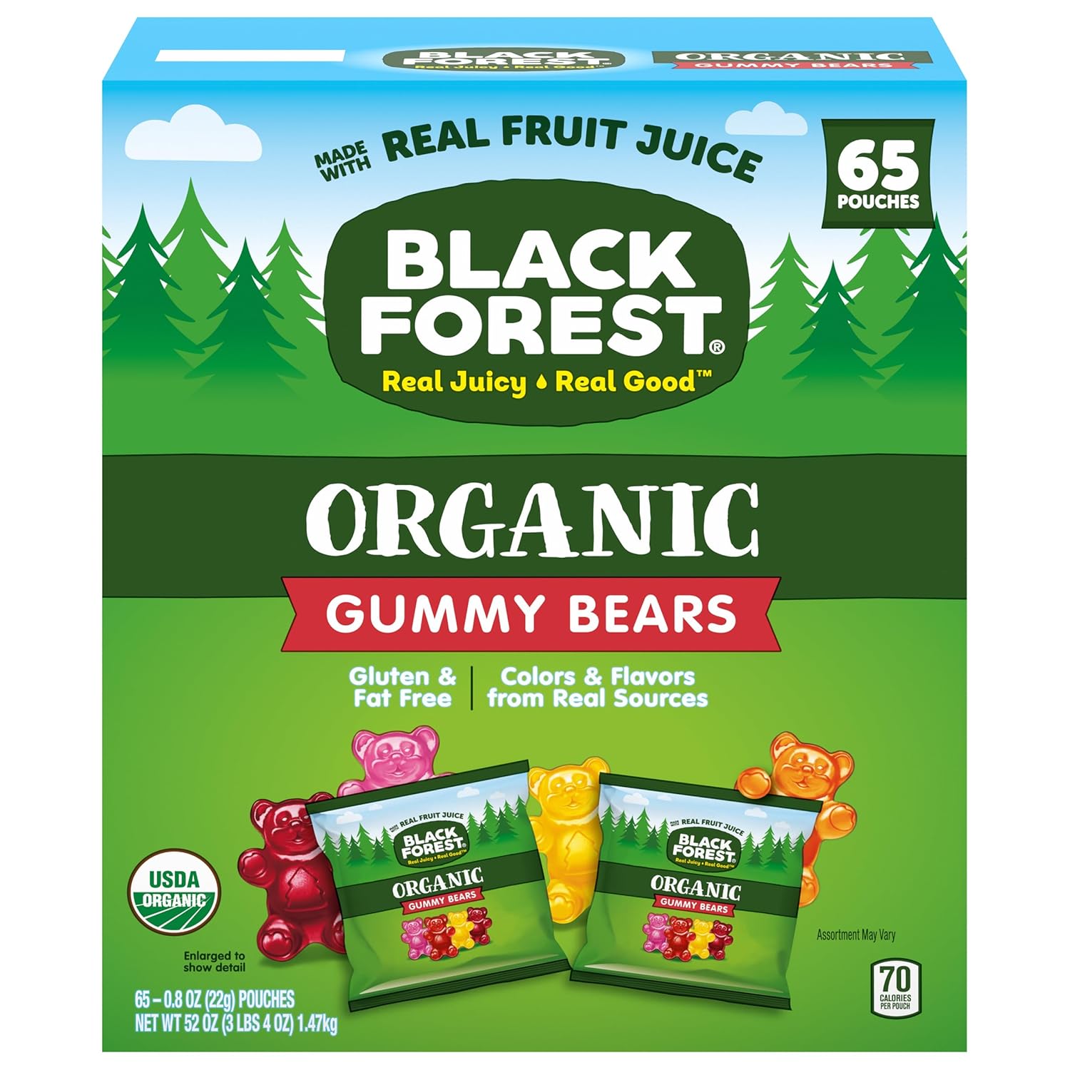 Black Forest Organic Gummy Bears Candy, Back To School, 0.8 Ounce Pouches (65 Count)