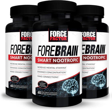FORCE FACTOR Forebrain Smart Nootropic, 3-Pack, Brain Booster, Brain Supplement for Better Concentration, Focus, Decision-Making, and Mental Energy, Powerful Ingredients That Work Fast, 180 Capsules