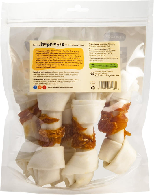 Pet 'N Shape Chicken Hide Bones – Natural Chicken Wrapped Rawhide Bone Dog Treats - Large Bone - 5 Count