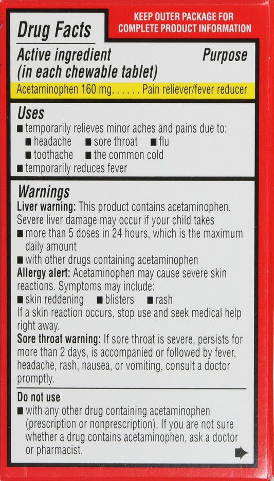 Rite Aid Children'S Pain Relief Chewable Grape Tablets, Acetaminophen, 160 Mg - 24 Count | Pain & Fever Relief For Kids Ages 2-11 Years | Alcohol-Free, Aspirin-Free, Ibuprofen-Free