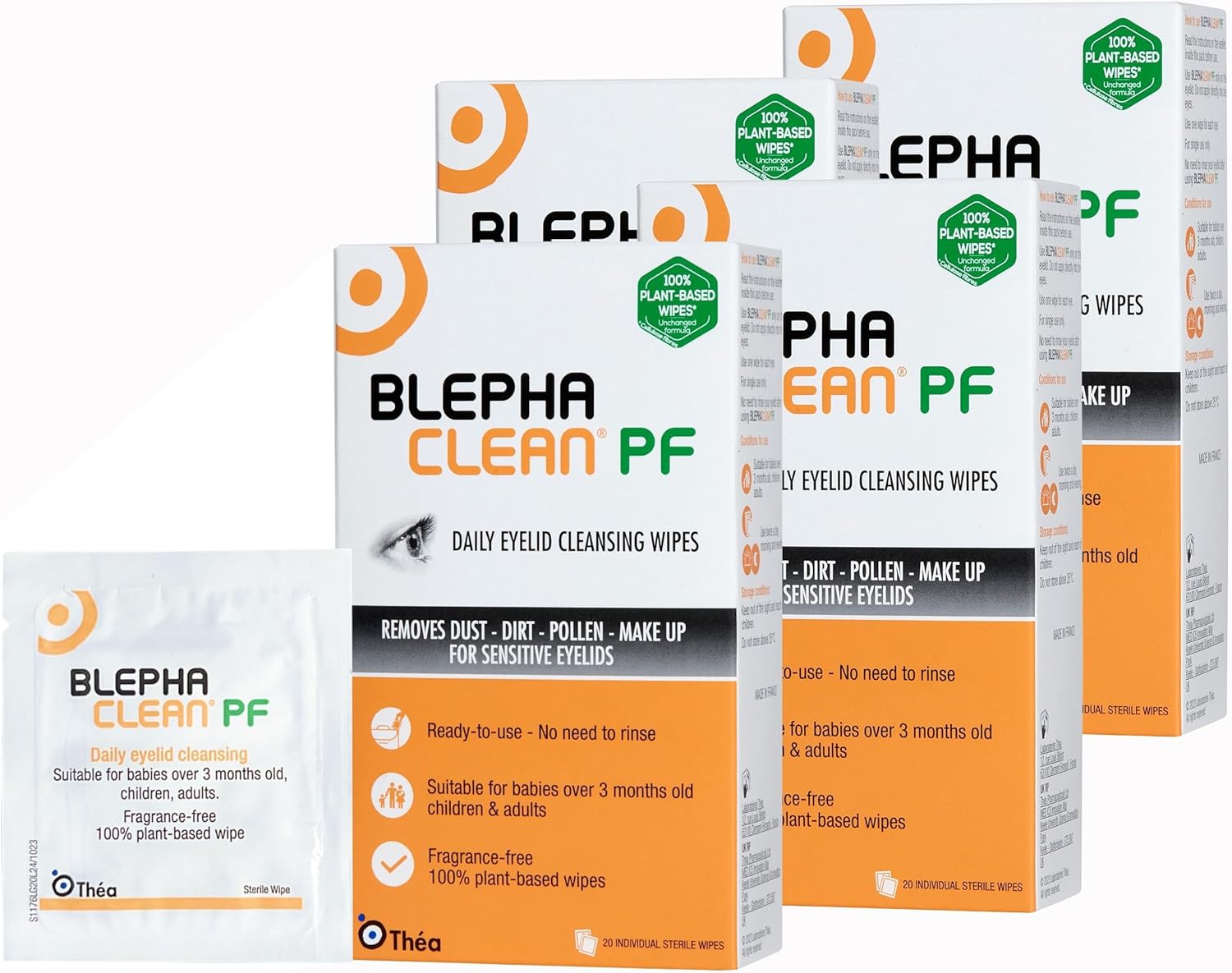 80 Blephaclean Pf Daily Eyelid Wipes - Gentle Cleansing For Eyelids And Skin Around The Eyes | Suitable For Babies (Over 3 Months Old), Children And Adults | 20 Sterile Plastic-Free Wipes X 4 Packs