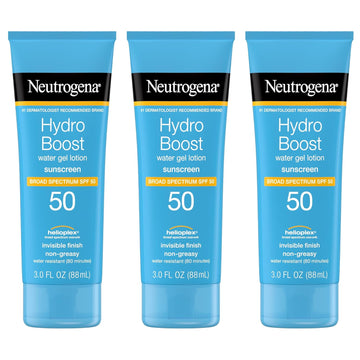 Neutrogena Hydro Boost Water Gel Moisturizing Sunscreen Lotion, Broad Spectrum Sunblock Spf 50, Water Resistant Travel Size Sunscreen For Sensitive Skin, 3 Fl Oz (3-Pack)