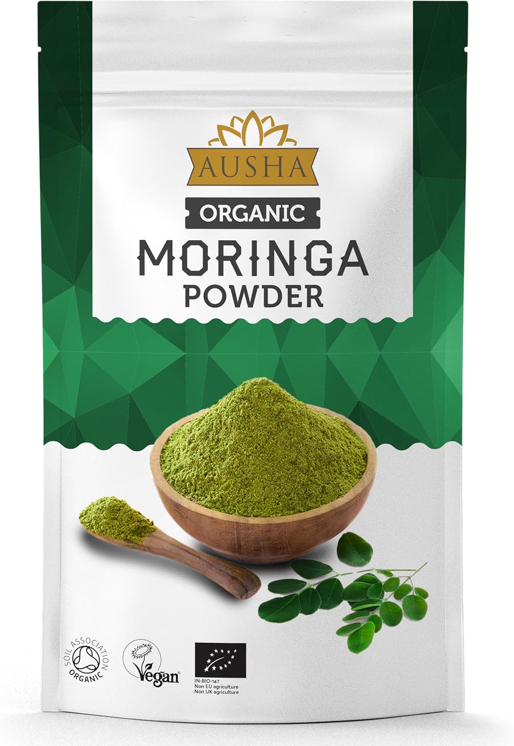 Ausha Organic Moringa Powder 100 G - Oleifera Leaf - Uk Certified Organic By Soil Association - Premium Quality