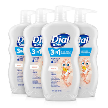 Dial Kids 3-In-1 Body + Hair + Bubble Bath, Peach, 24 Fl Oz (Pack Of 4)