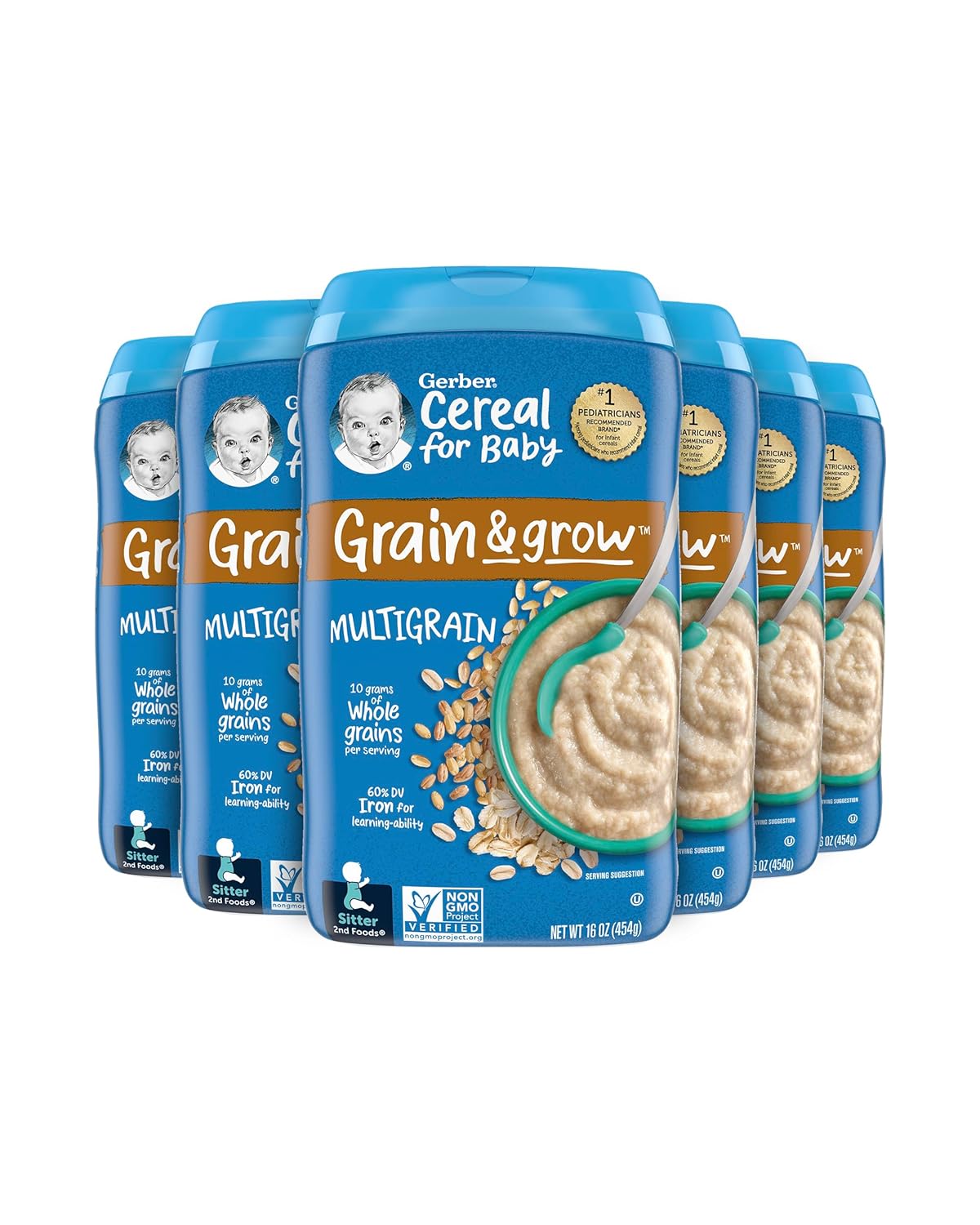 Gerber Baby Cereal 2Nd Foods, Grain & Grow, Multigrain, 16 Ounce (Pack Of 6)