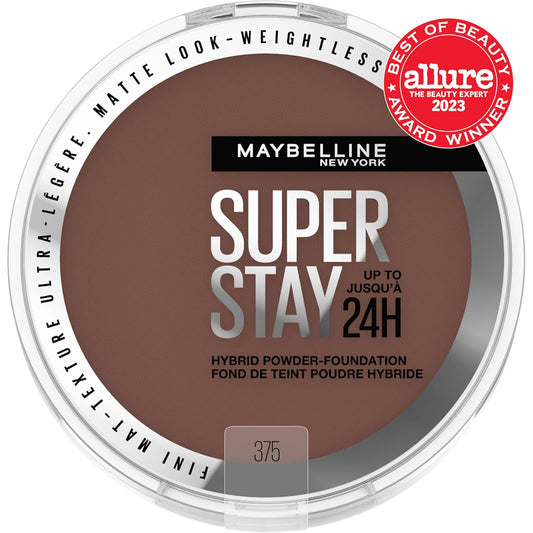 Maybelline Super Stay Up To 24Hr Hybrid Powder-Foundation, Medium-To-Full Coverage Makeup, Matte Finish, 375, 1 Count